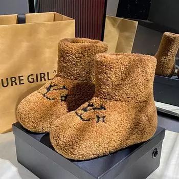 Women s Popular Snow Boots Internal Waterproof Sleeve Anti-slip Round Head Platform Shoes Keep Warm Middle Follow Fashion Shoes 35 чёрный