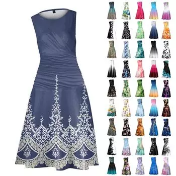 Женское платье принцессы, сексуальное платье без рукавов с круглым вырезом и принтом на талии L армия зеленый