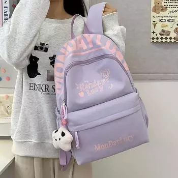 Women s Print Backpack Junior High School Students Large Capacity Backpack Color Contrast Schoolbag чёрный