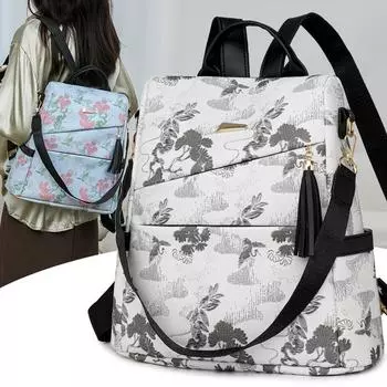 Women s Print Backpack Large Capacity Commuter Anti-Theft Backpack Student Schoolbag