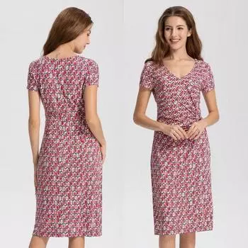 Women s Printed European and American-Style Slim Looking Short-Sleeve Dress Red dot pattern 1XL