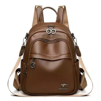 Women s PU Backpack Large Capacity Travel Multi-function Shoulder Bag коричневый