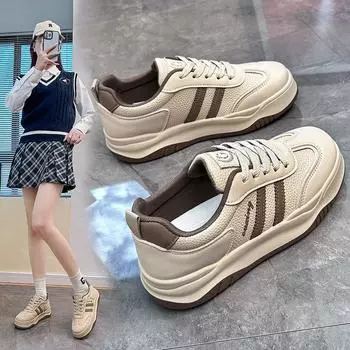 Women s PU leather shoes spring autumn new student with thick soles board shoes casual sneakers shoes P812 35 хаки