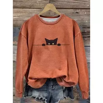 Women s Pullover Graphic Animal Cat Fashion Casual Long Sleeve Crew Neck Regular Tops Street Dailywear Casual Print Fall Winter S