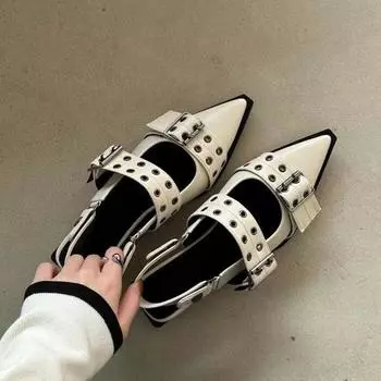 Women s Pumps Slingback Shoes Gothic Chunky Heels Rivet Street Style Medium Heel Punk Vintage Casual Sandals Spring Summer 2024 34