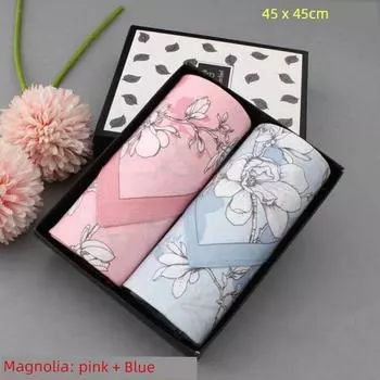 Women s Pure Cotton Print Ultra-Thin Pure Cotton Pure Cotton Handkerchief Cotton High Quality Handkerchief Soft Sweat-Absorbent Square Scarf Magnolia: pink + Blue