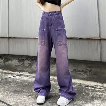 Women s Purple Jeans - Summer Straight Leg Denim Pants XXL фиолетовый