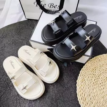 Women s PVC Beach Sandals Thick Sole Soft Bottom Summer Outdoor High Heel Slides Slippers Wholesale for Women & Ladies 36-37