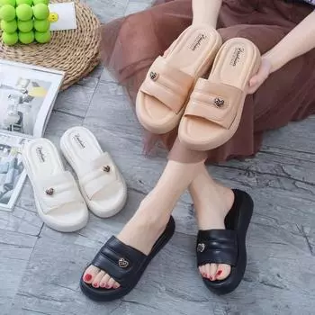 Women s PVC Outdoor Beach Sandals High Heel Thick Sole Fashion Soft Slides Slippers Non-Slip for Women & Ladies Wholesale 36-40