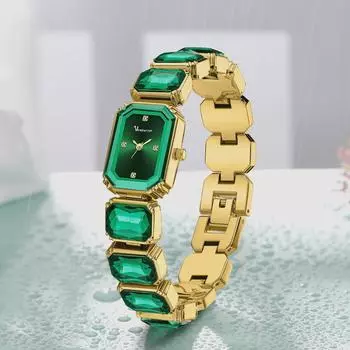 Women s Quartz Watch with Diamond Accents and Green Square Dial