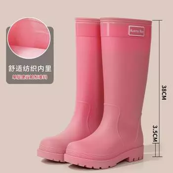 Women s rain shoes anti-splash bundle mouth high rain boots big red height increase and thin non-slip rain boots waterproof outdoor rubber shoes 35-36