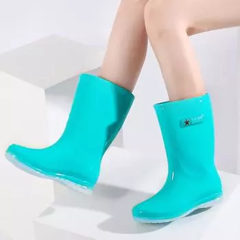 Women s rain shoes medium and high tube waterproof and wear-resistant work rubber shoes removable and velvet adult outer wear casual women s rain boot 36