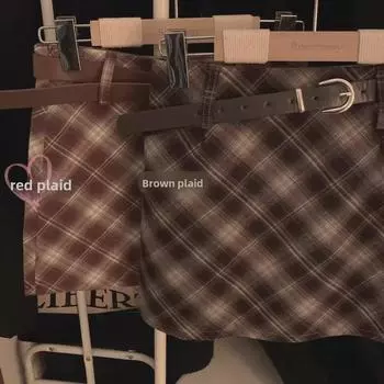 Women s Red Plaid A-Line Skirt: Retro Wool, High Waist, Fall/Winter Fashion S красный