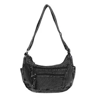 Women s Retro Denim Shoulder Bag Large Capacity Multi-Layer Crossbody Bag чёрный