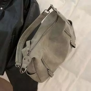 Women s Retro Large Capacity Satchel Tote Bag Grey