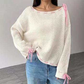 Women s Retro Loose Casual Lazy Style Knitted Sweater S абрикосовый