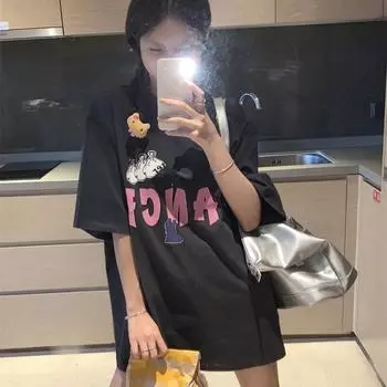 Women s Retro Printed Short Summer Loose and Versatile Top M белый