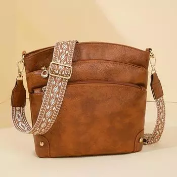 Женская ретро мягкая кожаная сумка через плечо сумка PU сумка через плечо коричневый