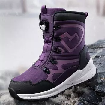 Women s Rotating Button Snow Boots Thickened Thermal Cotton Shoes Non-slip Waterproof Casual Velvet Women s Boots 36