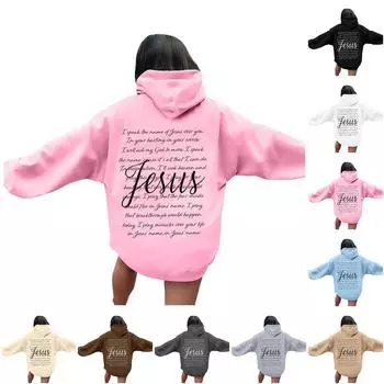Women s Round Neck Long Sleeve Fashion Printed Top Hooded Sweatshirt L чёрный