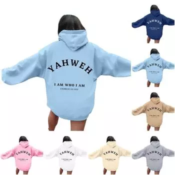 Женская толстовка с капюшоном и круглым вырезом, с длинным рукавом и модным принтом M белый