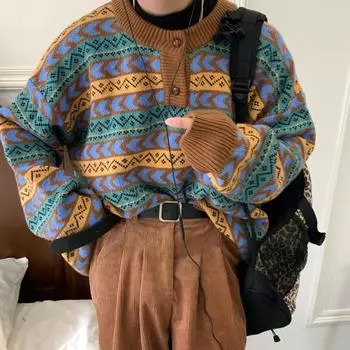 Женские свитера с круглым вырезом и длинными рукавами в японском стиле ретро, вязаный свитер для женщин, осенние свободные пуловеры, топы One size