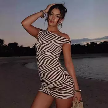 Женские платья с круглым вырезом, без рукавов, на талии, с плиссировкой и завязками, с принтом зебры S чёрный/белый