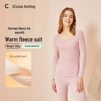 Women s Round Neck Thin Velvet Thermal Underwear Set for Autumn & Winter M чёрный