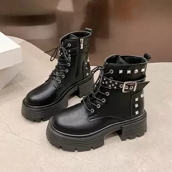 Women s Rubber Boots Footwear Zipper Rain Ankle 2024 New Lolita Autumn Women s Rock Solid Color Roman Basic Style Zapatos 35 чёрный