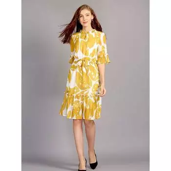 Women s Ruffle Ruffle Chiffon Dress Belt Turmeric 4XL