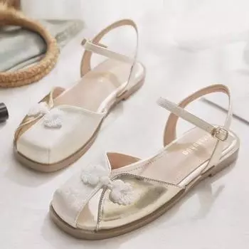 Women s Sandals 2024 New Fashion Baotou Open Toe Design Flat Sandals Summer Casual Elegant Dress Party Shoes Zapatos Large Size 35 бежевый