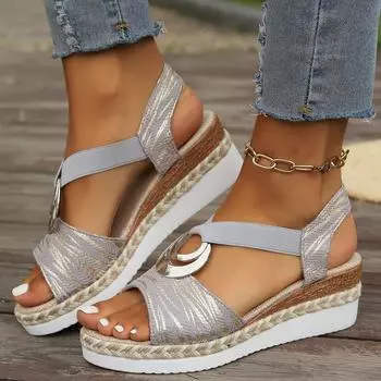 Women s Sandals 2024 New Summer Beach Casual Fashionable Shoes for Women High Heels Wedge Platform Sandals Sandalias De Mujer 36 бежевый