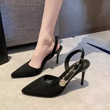 Женские босоножки весна-лето 2024 года, новые, с острыми каблуками, модные, сексуальные, с полым каблуком-шпилькой, элегантные, для вечернего платья 34 чёрный