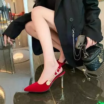 Women s Sandals 2024 Spring Summer New Pointed High Heels Fashion Sexy Stiletto Heel Hollow Solid Elegant Party Dress Sandals 34 чёрный