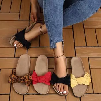 Women s Sandals 2024Summer Platform Retro Sandals Woman Fashion Bow Leopard Beach Slippers Women Plus Size 36 цветной печати леопарда