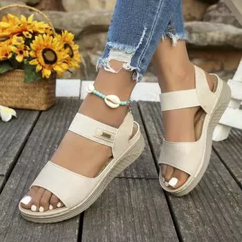 Women s Sandals 2025 Summer Beach Casual High Heel Sandals Thick Sole Elegant Wedge Heel Women s Shoes Slip-on Sandals Women 43 36