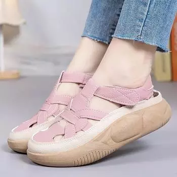 Women s Sandals 2025 Summer Hollow Leisure Breathable New Luxury Sandals Designers Anti Slip Platform Soft Bottom Women s Shoes 35 бежевый