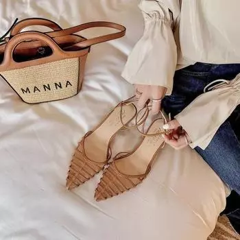 Women s Sandals Fashion Pointed Toe Strange Style One-line Buckle Shoes Women Dress Leisure Narrow Band 2025 Sandalias De Mujer 34 чёрный