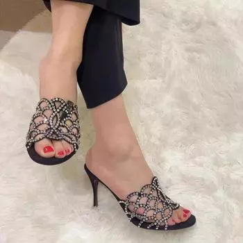 Women s Sandals Luxury Crystal Slippers Sexy Dress Hollow Summer 2025 New Party Shoes Slingback Slippers Women Mujer Sandalias 34