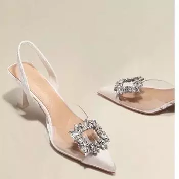 Женские сандалии Роскошные стразы Дизайнерская женская обувь Лето Новые Сексуальный острый носок Банкетная вечеринка Платье Женские туфли на высоком каблуке 36