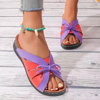 Women s Sandals Mid Heel Lace Up Color Block Outdoor 2024 New Summer Fashion Wedge Slippers Arch Support Casual Women s Slippers 36