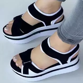Women s Sandals Mix Color Wedges Heels Sandals Summer 2025 Shoes Woman Heeled Sandals Platform Summer Shoes Women Block Footwear 35