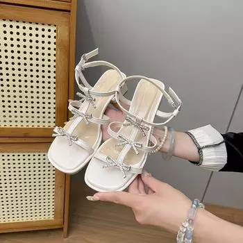 Women s sandals new temperament with skirt silver one-word buckle with square head open-toed high heels 35