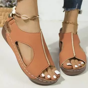 Women s Sandals Peep Toe Heels Sandals For Summer Shoes Women Low Platform Sandals Summer Wedges Heeled Footwear Sandalias Mujer 36 коричневый