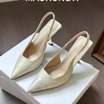 Women s Sandals Pointed Toe Thin Heels Cover Toe Women s Shoes Dress Banquet Shallow Mouth Fashion Elegant Sandalias De Mujer 35 серебряный