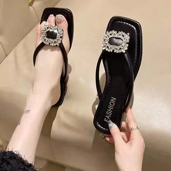 Women s Sandals Sexy Flip-Flops Woman Slippers Fashion Rhinestone Casual Shoes Outdoor Flat Slipper Women Shoes Zapatos De Mujer 37 чёрный