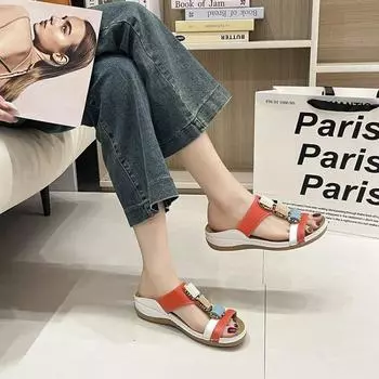 женские сандалии лето 2024 Женские повседневные босоножки на танкетке Удобные сандалии для женщин плоские тапочки zapatos de mujer 36 коричневый