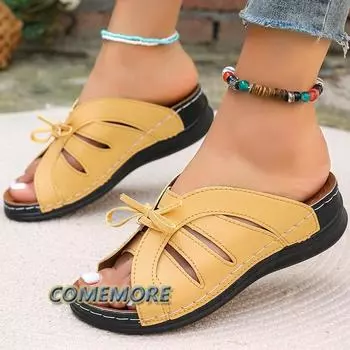 Women s Sandals Summer 2024 Shoes for Women Low Heels Sandals Casual Slippers Summer Zapatos Mujer Elegant Wedge Heeled Shoes PU 36 чёрный