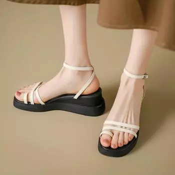 Women s Sandals Summer 2024 Wedges Thick Bottom New Fashion Women Shoes Clip Toe 6cm High Heels Casual Women Platform Sandales 34 бежевый