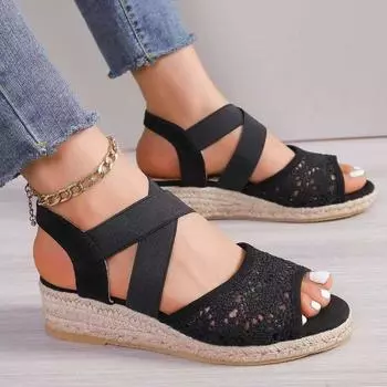 Women s sandals summer new bag head round head women s sandals wedge heel large size 36 чёрный